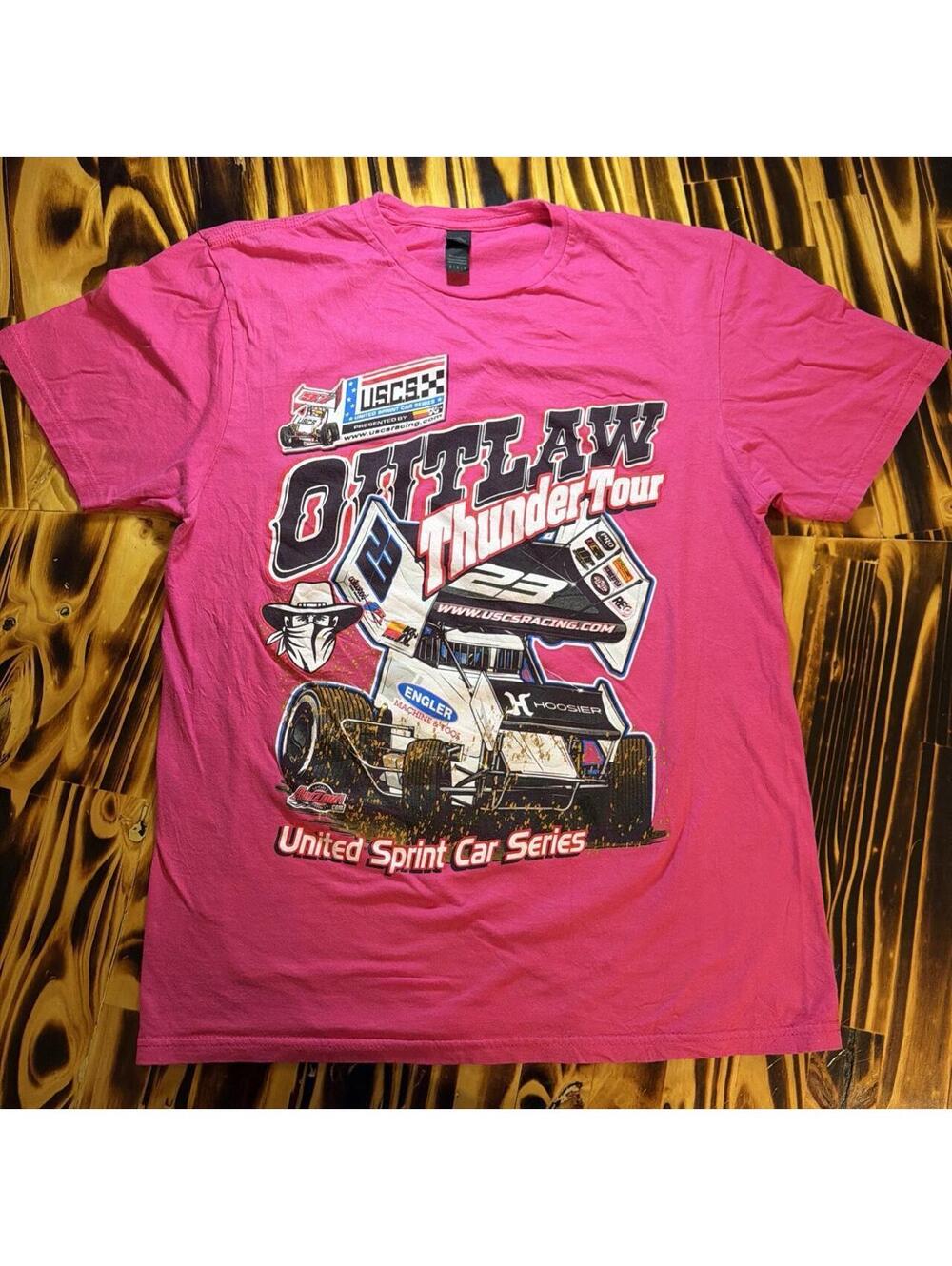 Gildan Softstyle Men's Large Pink Outlaw Thunder Tour USCS Sprint Car Racing TβS